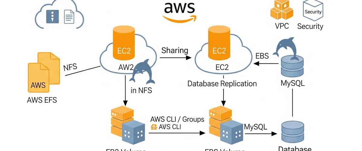 Blog post image for How To Connect A Two EC2 Instances Database and Files Transfer Using AWS CLI - In this post, I will show you how to connect a two EC2 instances database and files transfer using AWS CLI. I will use AWS CLI to create a VPC, EC2 instances, EBS, EFS, and security groups. I will use the EC2 instances to connect to the database and files transfer.