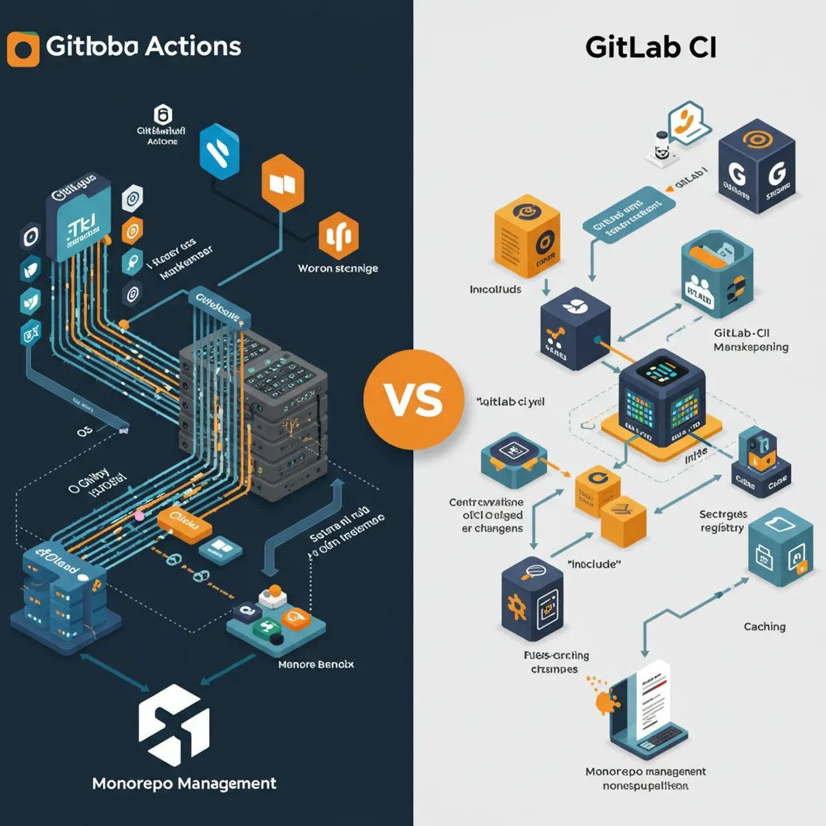 Blog post image for GitHub Actions vs. GitLab CI for Monorepos: Which One Wins? - Comparing GitHub Actions and GitLab CI for monorepo management. Analyze features, CI/CD pipelines, parallel jobs, caching, secrets management, and real-world experiences to choose the best platform.