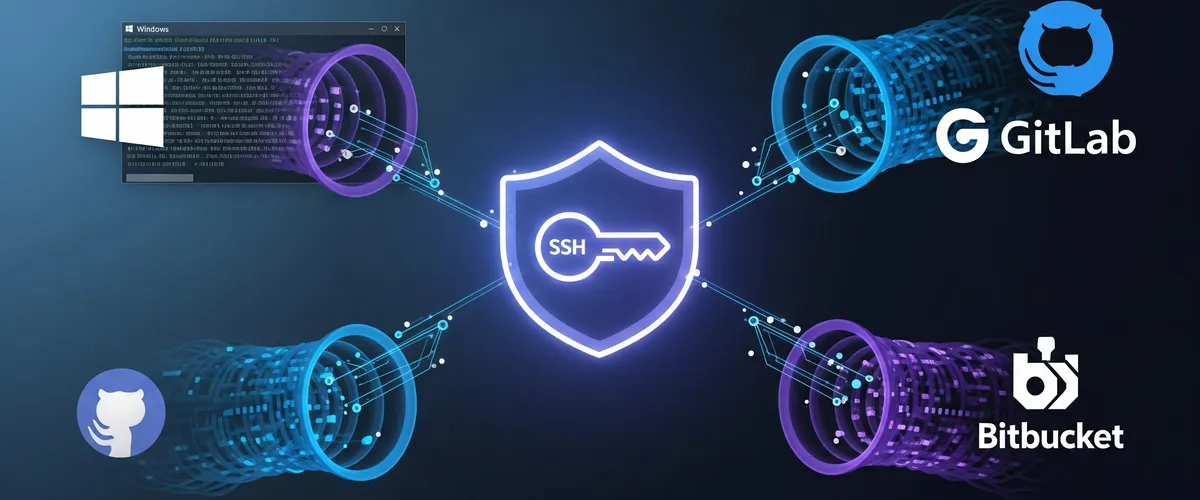 Blog post image for Git SSH Keys for GitHub, GitLab, and Bitbucket on Windows - Git connects to remotes by default via HTTPS, which requires you to enter your login and password every time you run a command like Git pull or git push, using the SSH protocol. You may connect to servers and authenticate to access their services. The three services listed allow Git to connect through SSH rather than HTTPS. Using public-key encryption eliminates the need to type a login and password for each Git command.