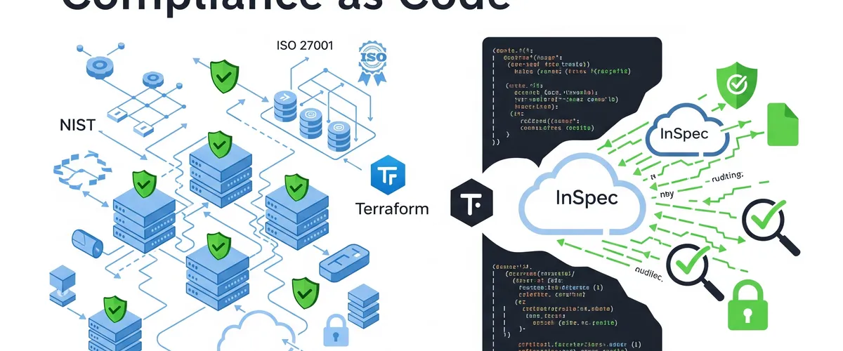 Blog post image for Compliance as Code: Making Security Easier with Terraform and InSpec - Learn how to use Compliance as Code with Terraform and InSpec to automatically follow NIST, ISO 27001, and GDPR. Understand the benefits, challenges, and real-world uses of this modern way to handle security and regulatory compliance.