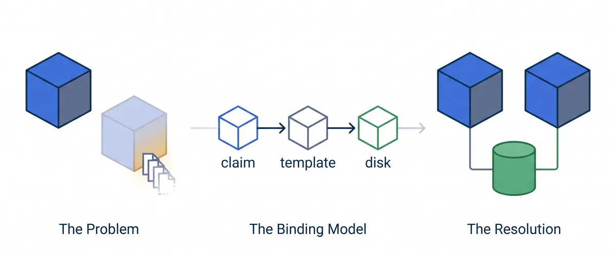 Blog post image for Kubernetes Persistent Volumes: Storage Classes, PVCs, and StatefulSets Explained - You'll learn how a PVC actually turns into a real disk in AWS, why an EBS volume pins your pod to one availability zone, when EFS is worth its cost, and how to set a reclaim policy so a deleted namespace doesn't take your database with it.