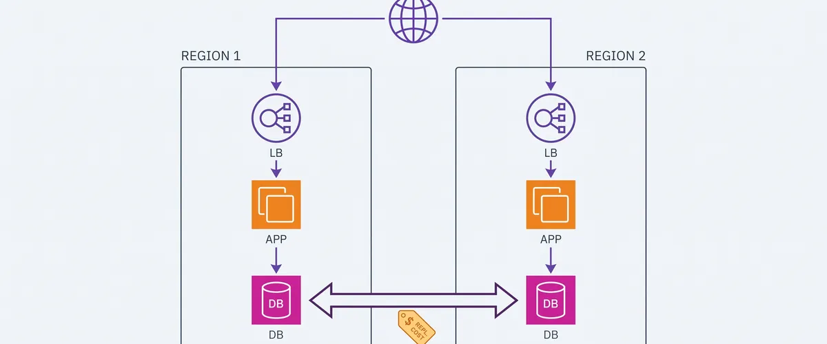 Blog post image for Multi-Region Active-Active on AWS: What It Actually Costs You - A practical look at running two AWS regions live at once: Route 53 routing and ARC, DynamoDB Global Tables, Aurora Global Database versus Aurora DSQL, conflict resolution patterns, and the cost and consistency trade-offs nobody mentions up front.