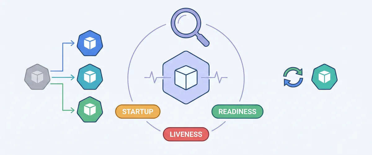 Blog post image for Kubernetes Health Probes: Building Self-Healing Applications - How Kubernetes liveness, readiness, and startup probes turn your application state into signals the control plane acts on, the misconfigurations that cause cascading outages, and how to wire zero-downtime rollouts with readiness gates and preStop drains.