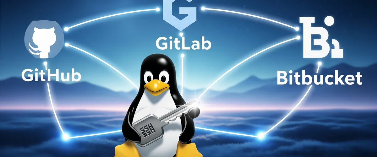 Blog post image for Git SSH Keys for GitHub, GitLab, and Bitbucket on Linux - Git connects to remotes by default via HTTPS, which requires you to enter your login and password every time you run a command like Git pull or git push, using the SSH protocol. You may connect to servers and authenticate to access their services. The three services listed allow Git to connect through SSH rather than HTTPS. Using public-key encryption eliminates the need to type a login and password for each Git command.