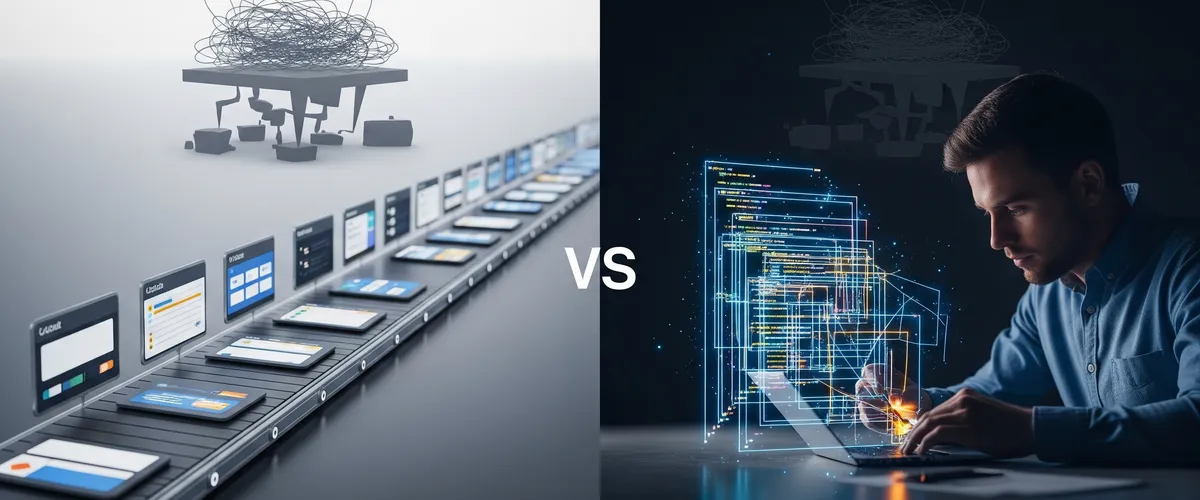 Blog post image for Low-Code vs. Custom Code: Let's Talk About Speed and Tech Debt - Explore the crucial balance between development speed and technical debt when choosing between low-code and custom code. Learn when each approach shines, especially for internal tools like Retool.