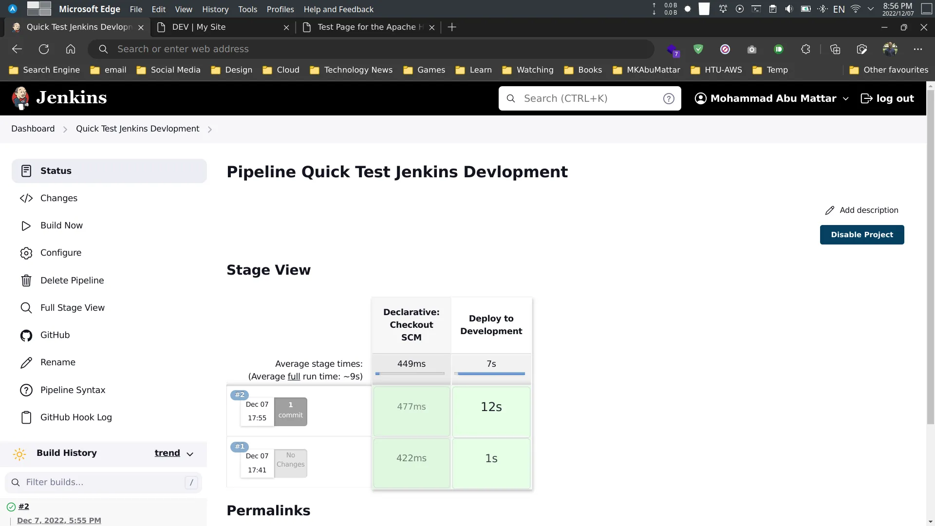 Jenkins build history