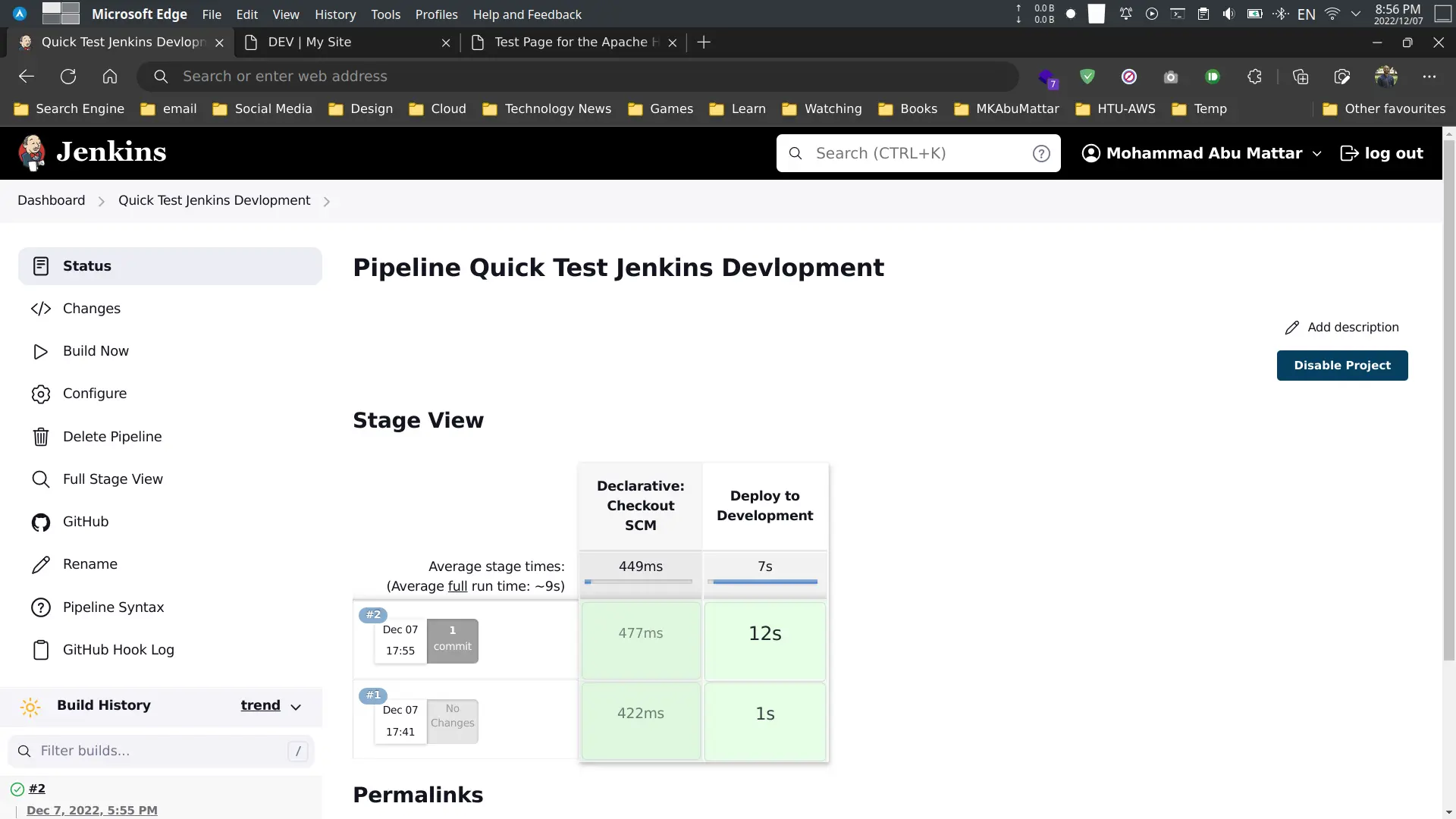 Jenkins build history