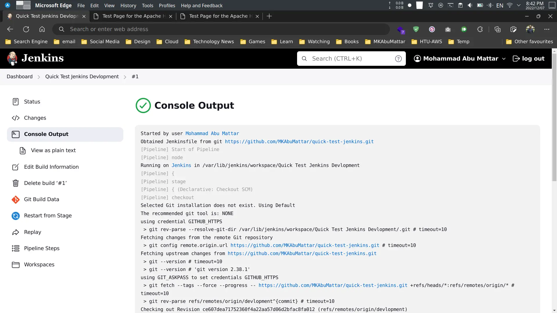 Jenkins console output