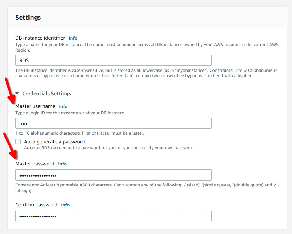 Master Username and Password