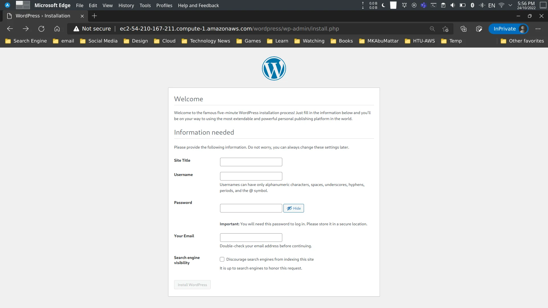 WordPress Site Title, Username, Password, and Email Address