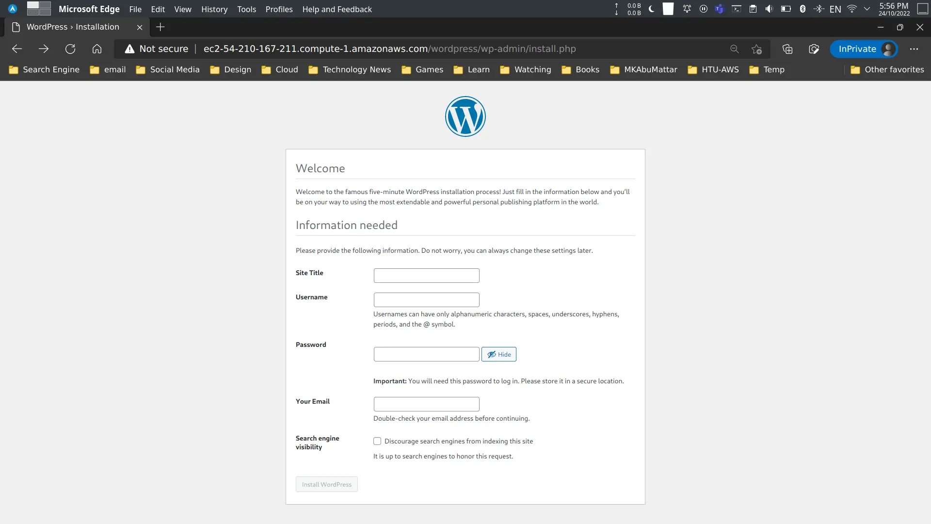 WordPress Site Title, Username, Password, and Email Address